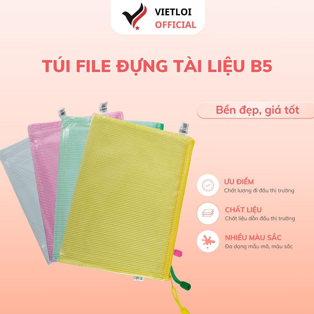 Túi file B5 đựng tài liệu học sinh và văn phòng kiểu lưới, khoá kéo - VIỆT LỢI - VL502