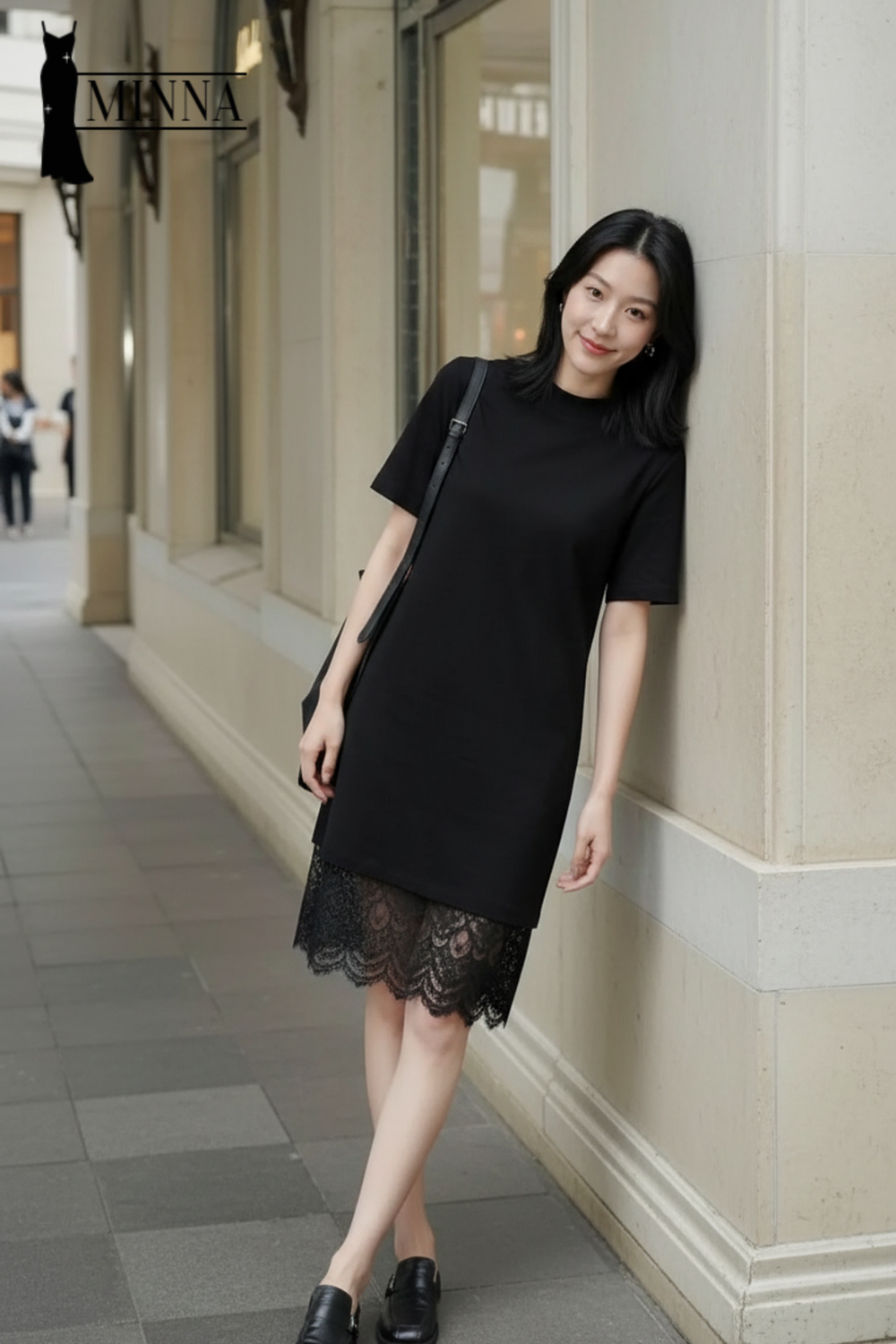 Black Lace Hem Minimal Dress - MS070