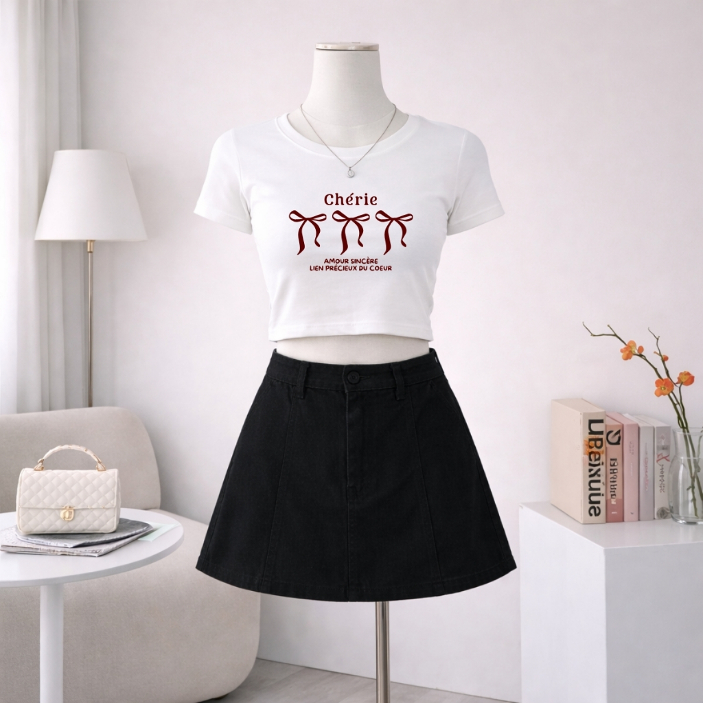 Áo croptop nữ hình 3 nơ Chérie dáng ôm chất thun cotton local brand WETEE - WC1162
