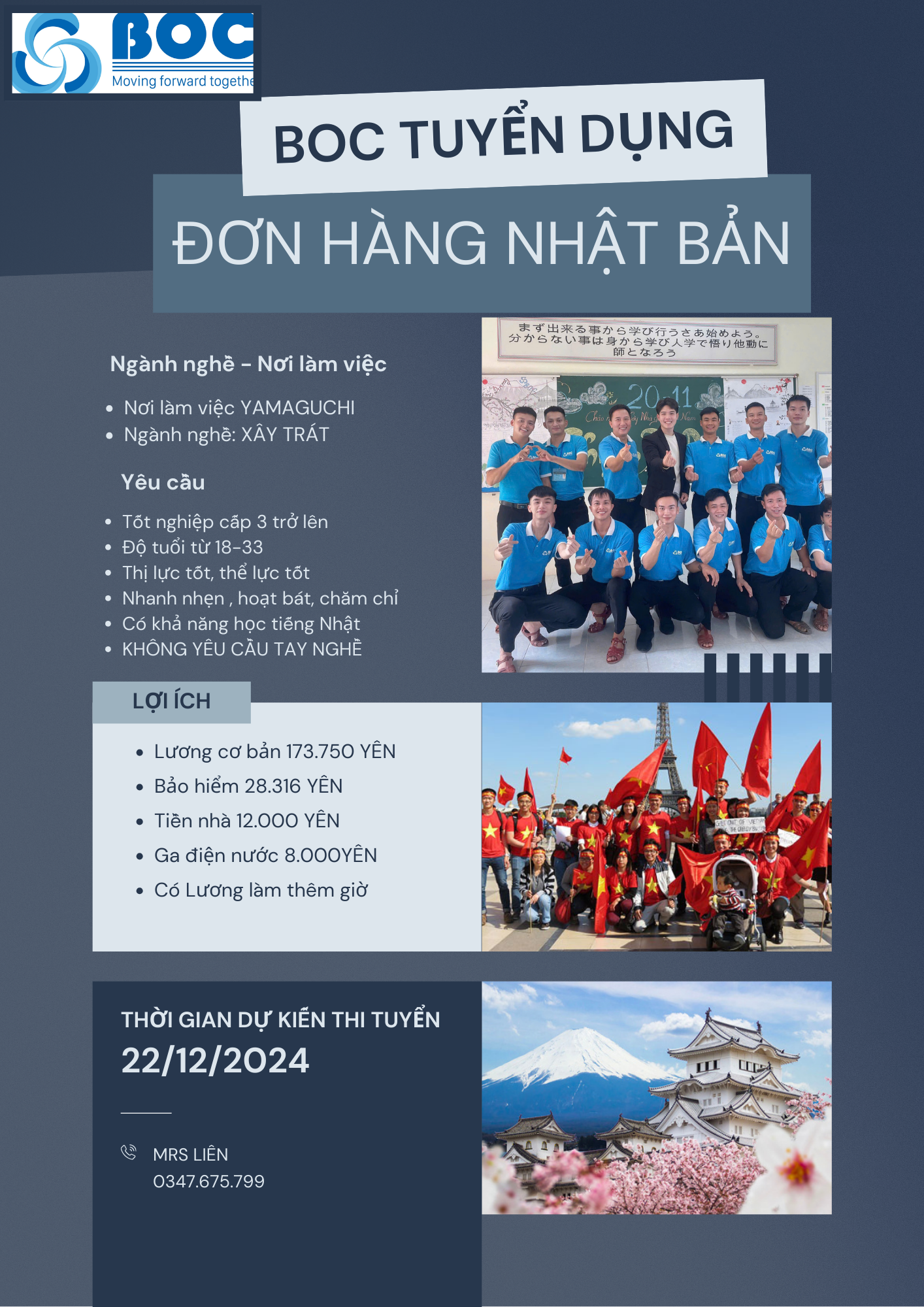 BOC TUYỂN DỤNG ĐƠN HÀNG NHẬT BẢN- NGÀNH NGHỀ: XÂY TRÁT