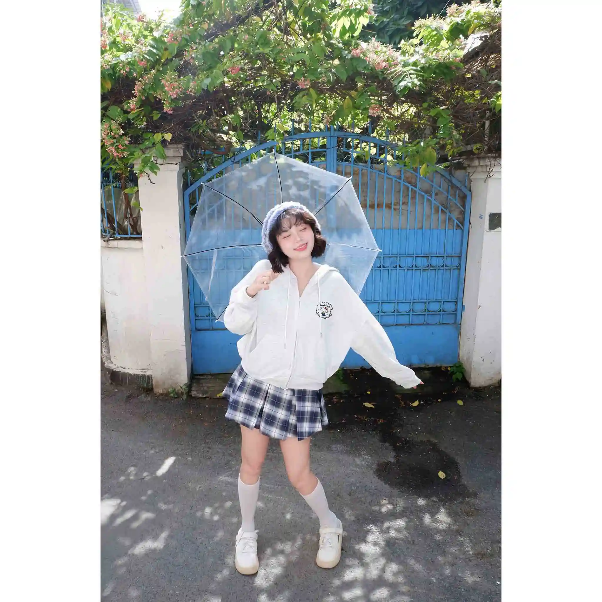 Áo hoodie zip form boxy Miucho nỉ 2 da cao cấp thoáng mát có nón Kitty in mix dễ thương 2844_thumbnail_2