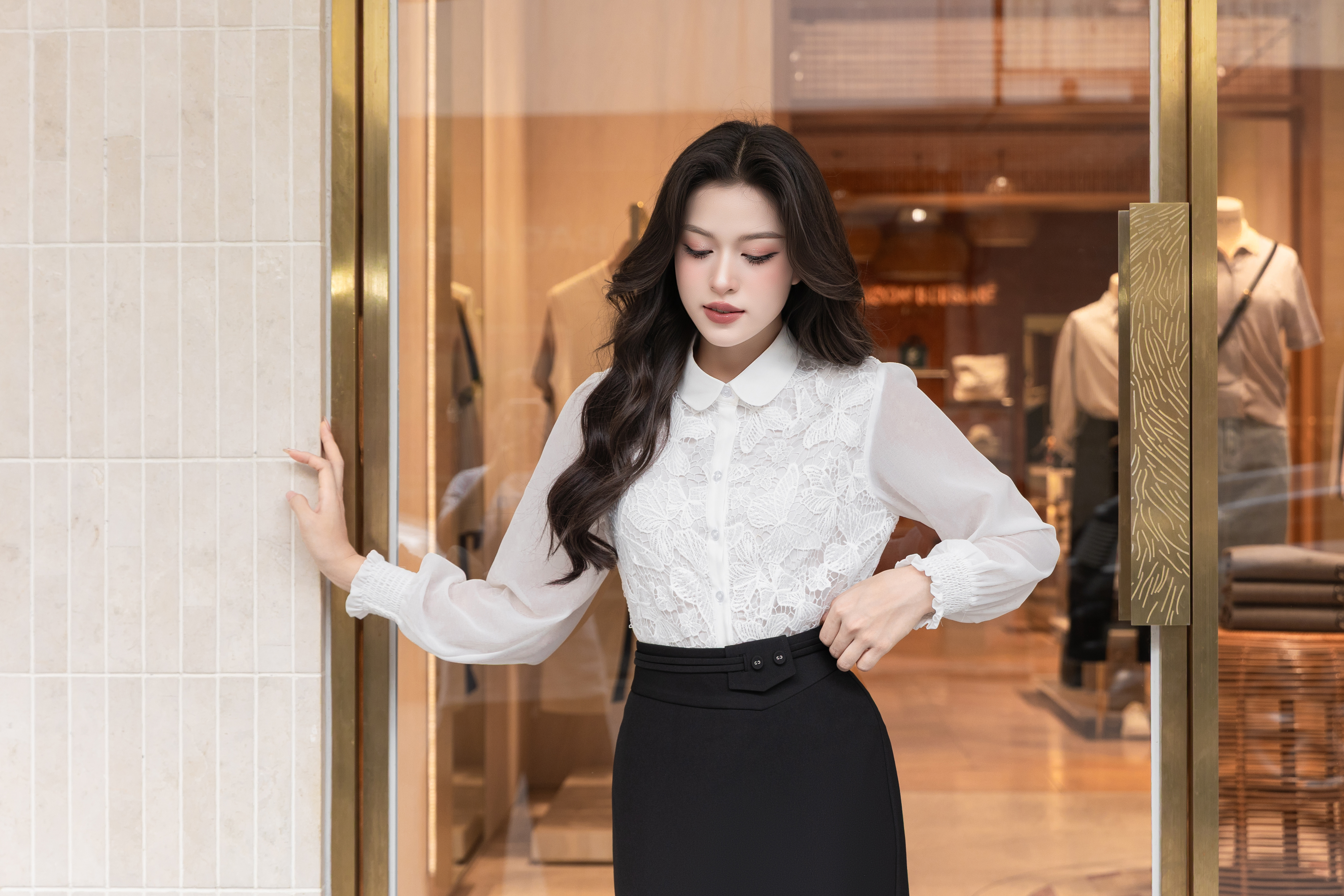 Áo sơ mi ren trắng tay phối A4211_thumbnail_2