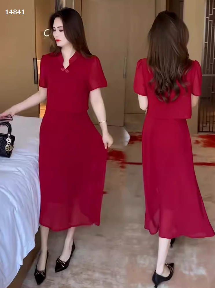 14841-Đầm xòe xanh giả  rời cổ tàu cách điệu (voan,lót)_thumbnail_1