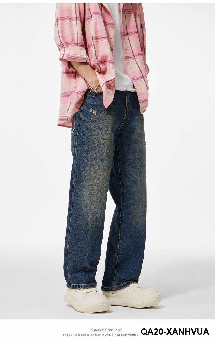 2025Mùa Thu Đông Phong Cách Mới Giặt Thiết Kế Trầy Xước Quần Jean Nam Mỹ Retro Ống Rộng Nguyên Chất Cotton Quần Tây_thumbnail_4