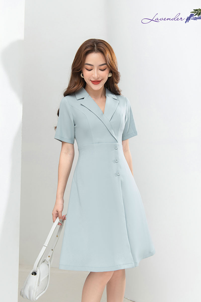 Đầm xòe cổ ve nẹp chồng D2702