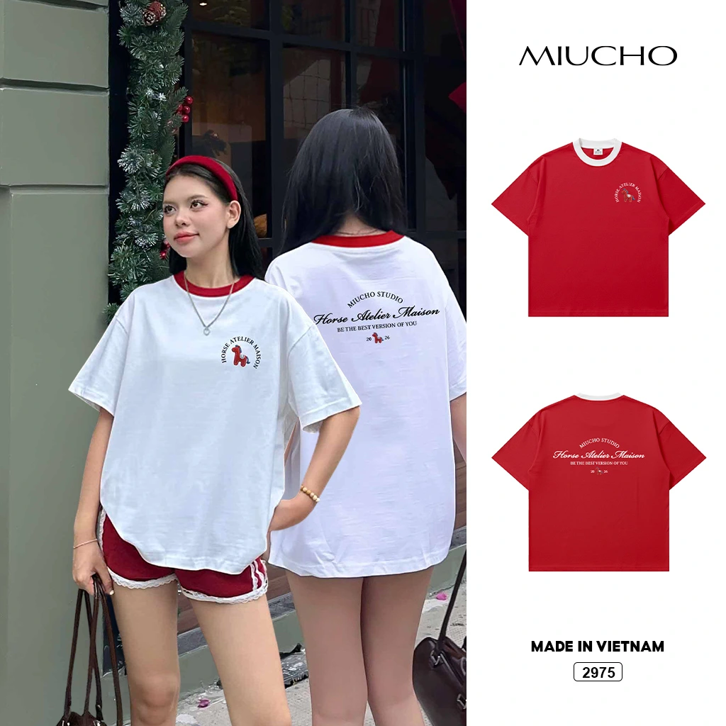 Áo thun tết basic form boxy phối cổ Miucho vải mềm mại thoáng mát tôn dáng 2975