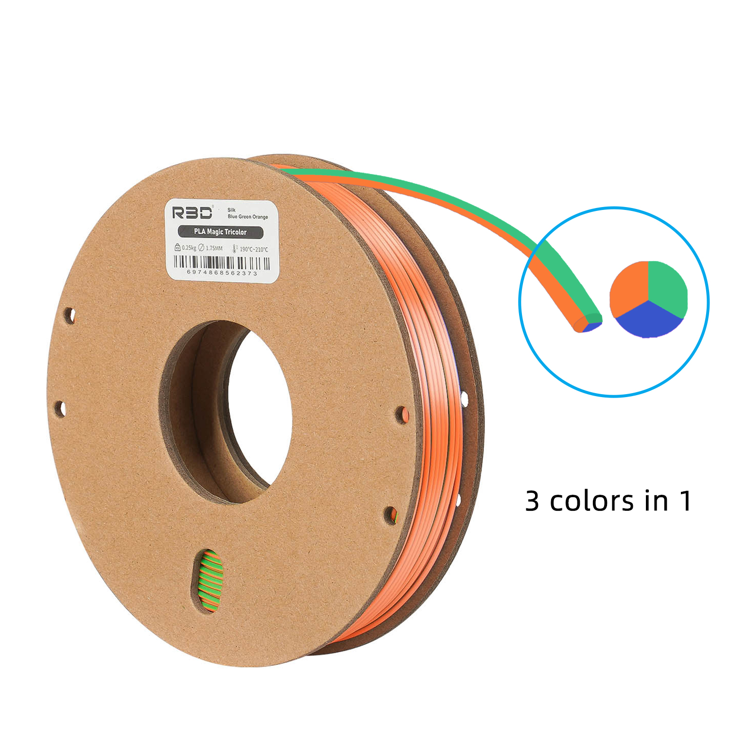 R3D PLA Tri-Color 250g - Blue Green Orange