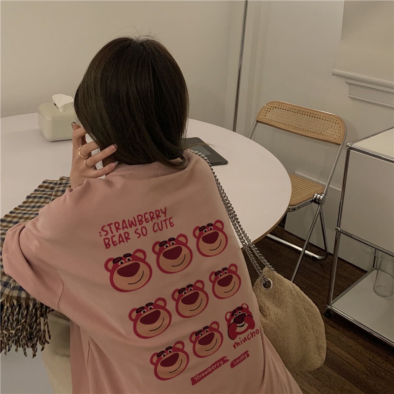 Áo thun gấu dâu lotso form rộng AT364 Miucho basic tee tay lỡ dành cho nam nữ in graphic_thumbnail_5