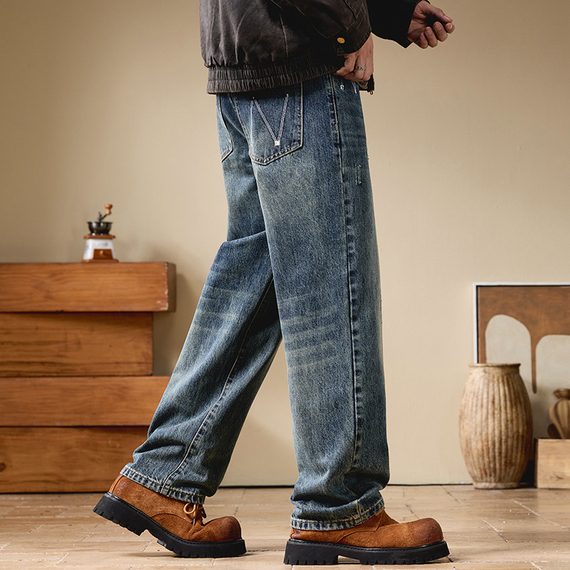 Quần Jean Nam Mùa Thu 2025 – Mùa Xuân Thu, Quần Ống Rộng Giản Dị, Retro Mỹ Cao Cấp, Thiết Kế Đã Giặt_thumbnail_4