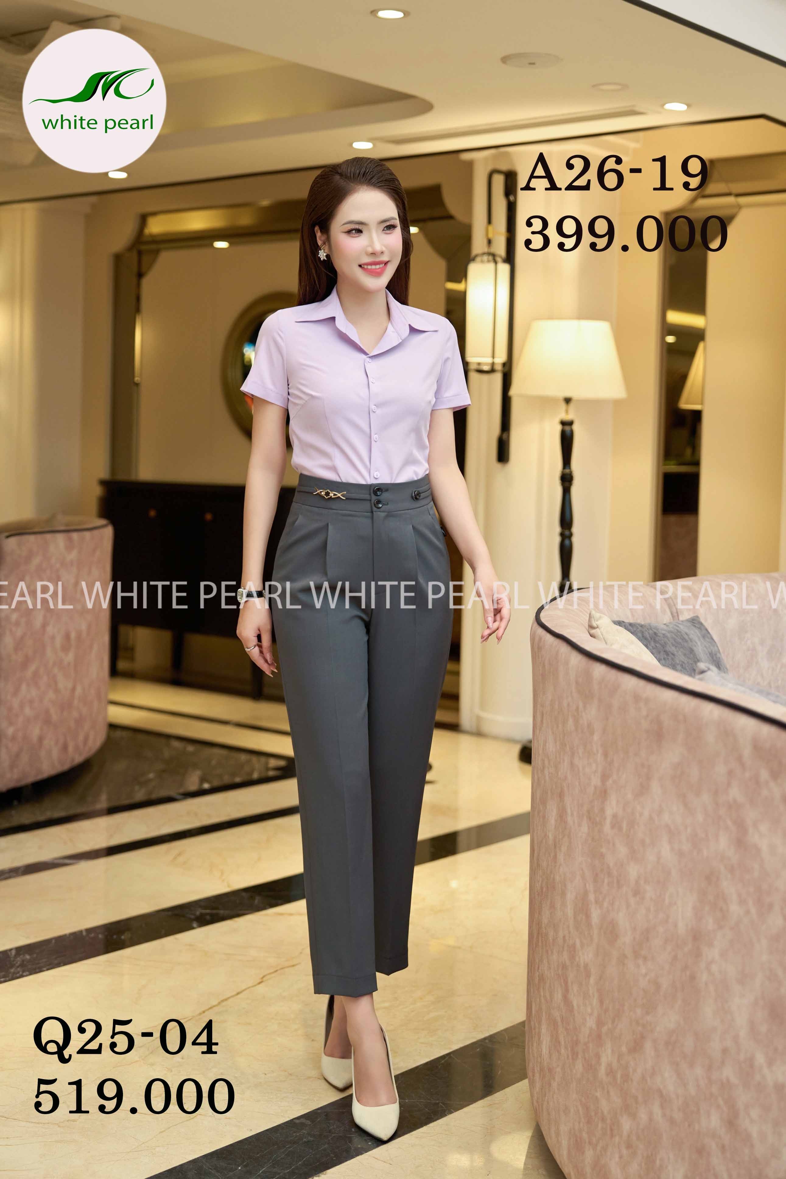 Áo sơ mi cổ đức kết hợp quần baggy thụng 1 ly  thời trang công sở nữ cao cấp White Pearl_thumbnail_0