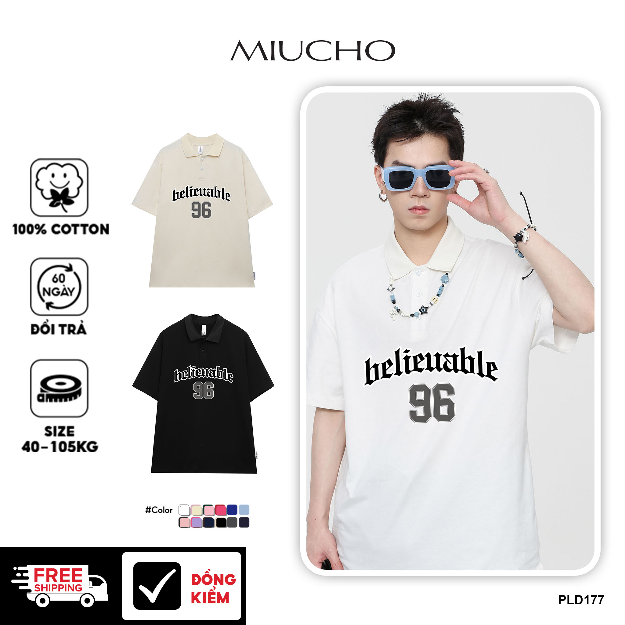 Áo polo nam form rộng đẹp PLD177 Miucho Man tay lỡ vải cotton mềm mại cho nam Typography_thumbnail_1