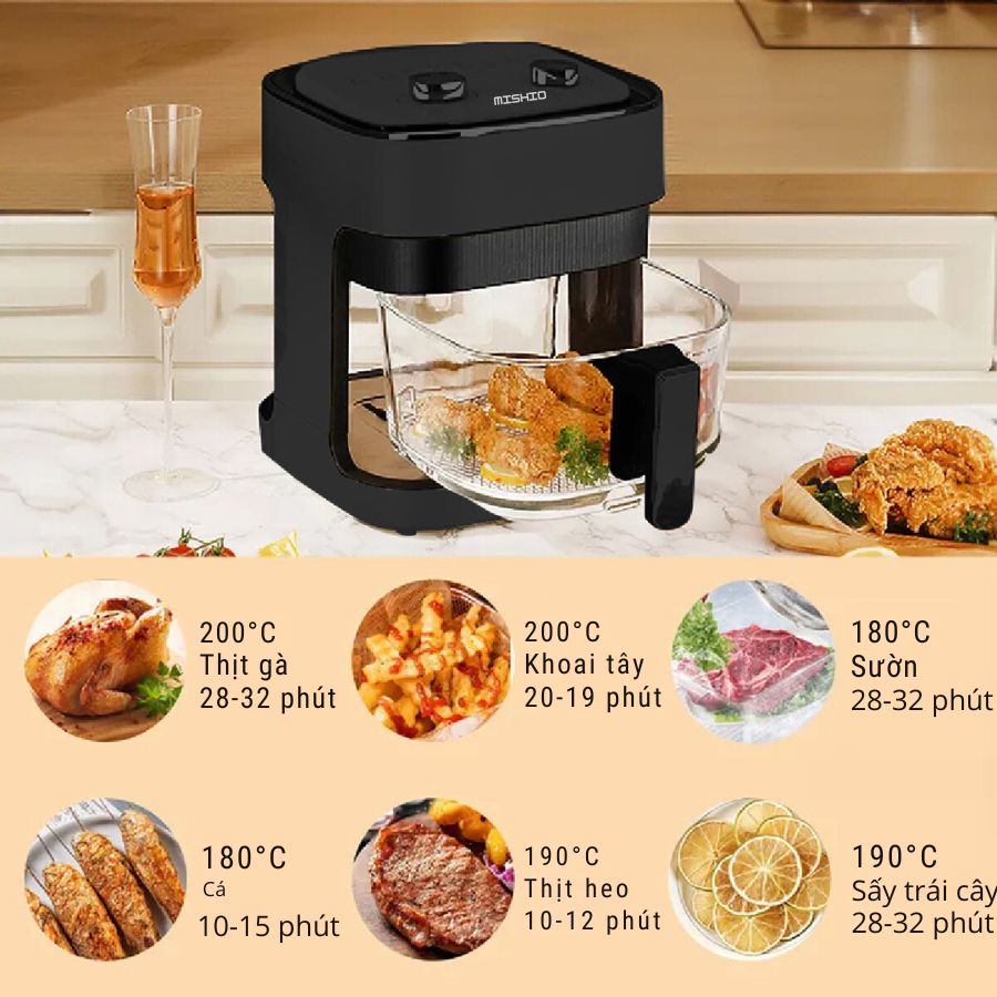 Nồi chiên không dầu lòng thuỷ tinh Mishio MK373 không lo bong tróc chống dính_thumbnail_10