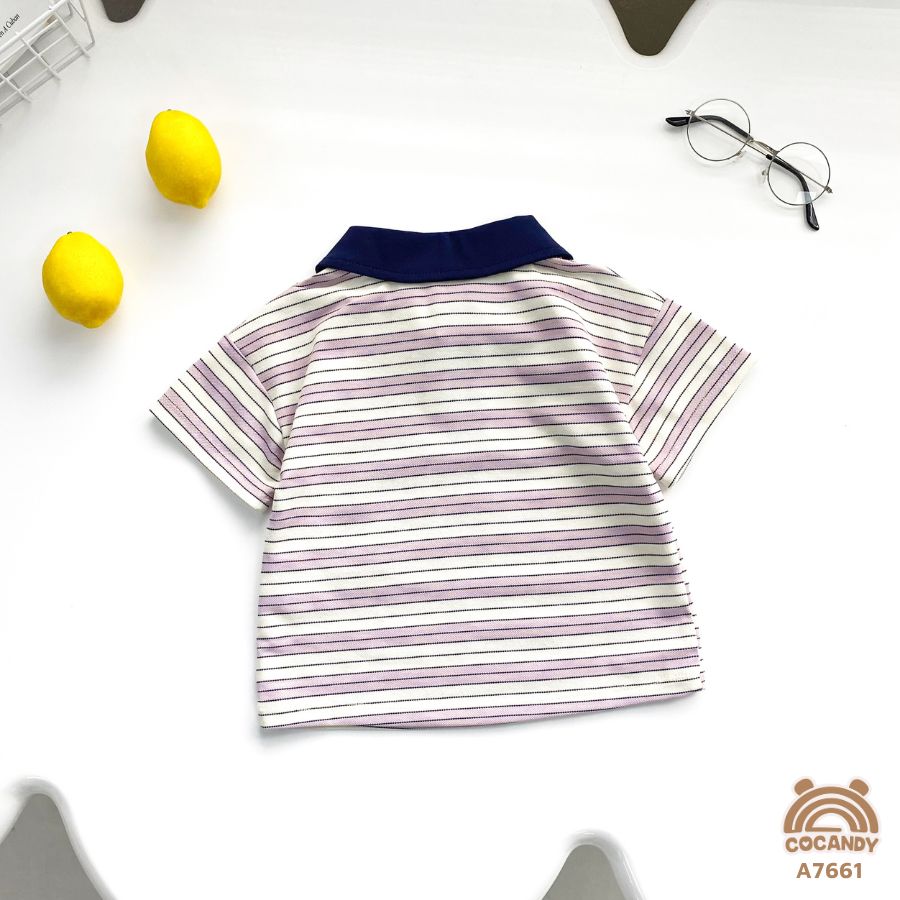 Áo cộc polo TÍM NHẠT kẻ ngang phối cổ X.THAN túi ngực COCANDY_thumbnail_3