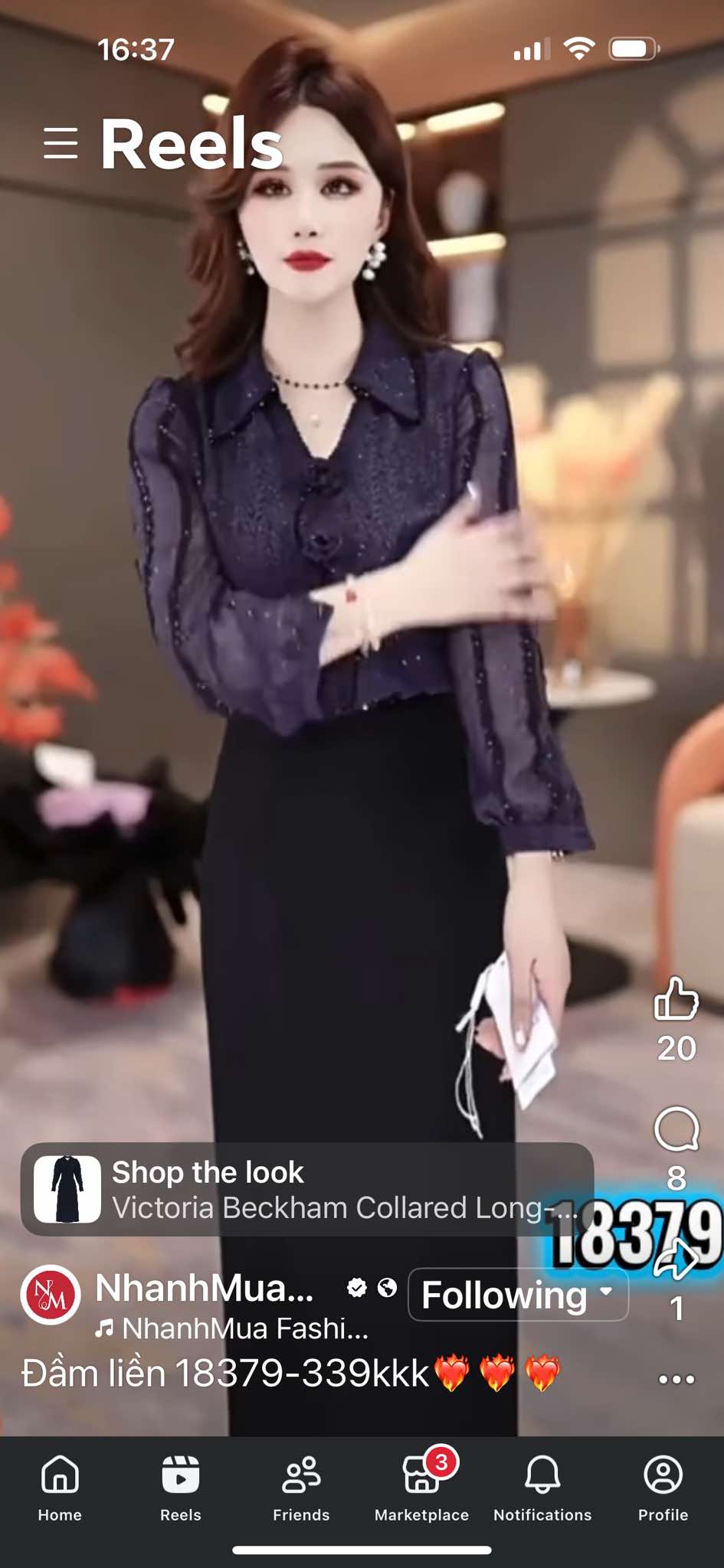 18379- Đầm xòe tay dài phối 2 màu đen tím (voan)