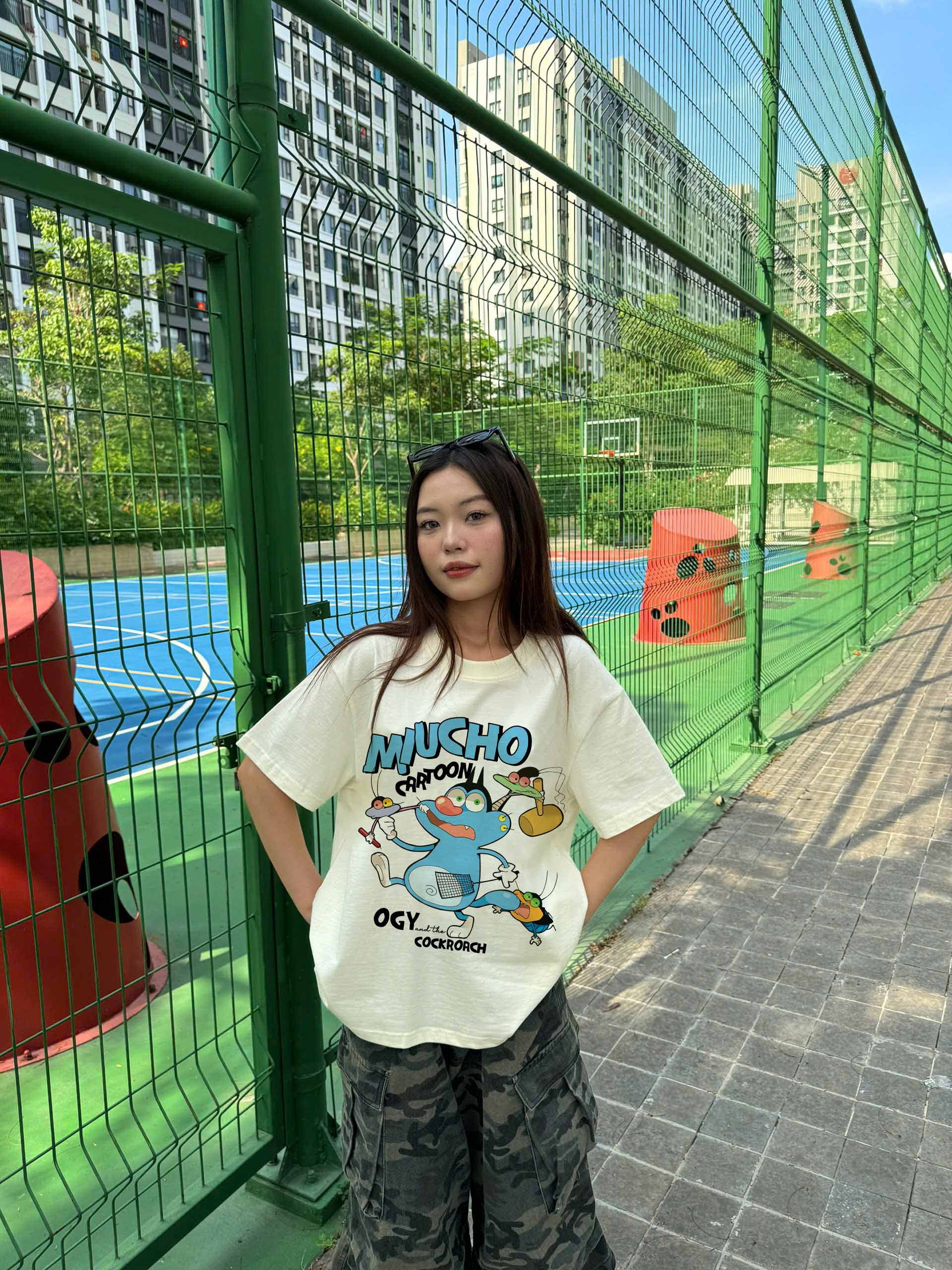 Áo phông form boxy in hoạt hình dễ thương 2357 Miucho Club cổ tròn vải cotton 2 chiều cao cấp in mix_thumbnail_2