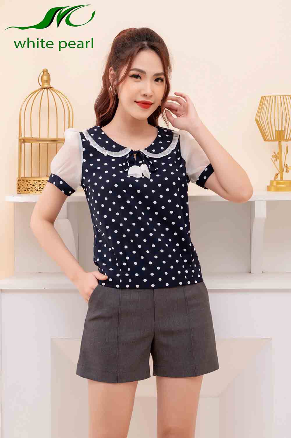 Quần short cạp lượn thời trang công sở cao cấp White Pearl