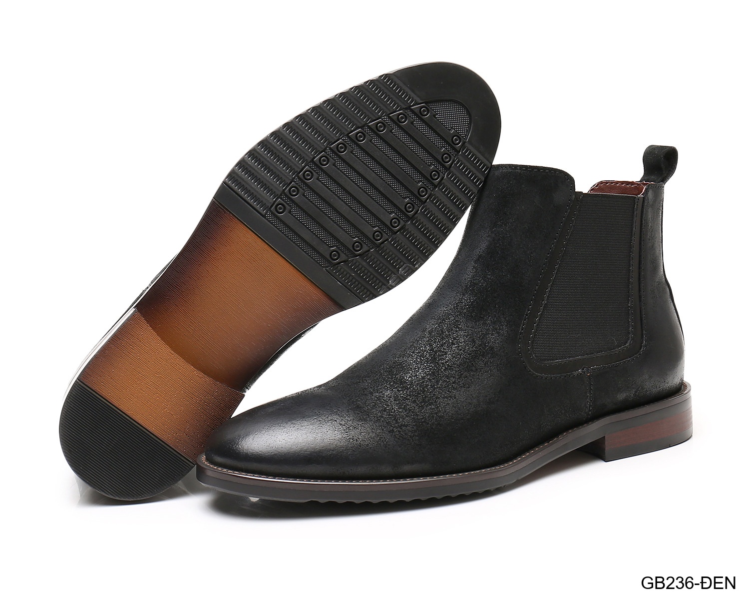 GB236 - Giày Chelsea Nam Da Heo Phong Cách Anh Quốc, Đế Cao Su Thoáng Khí, Màu Đen Kaki_thumbnail_15