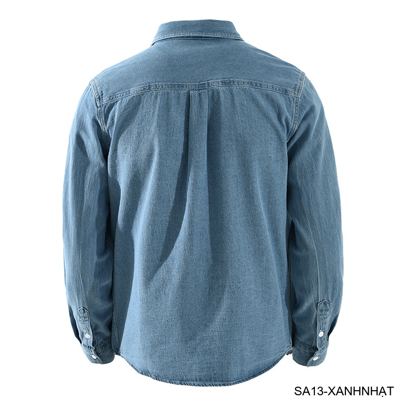 SA13 - Áo sơ mi nam dài tay phong cách Nhật, chất cotton mềm, form rộng thoải mái, 3 màu xanh nhạt/xanh đậm/đen_thumbnail_4