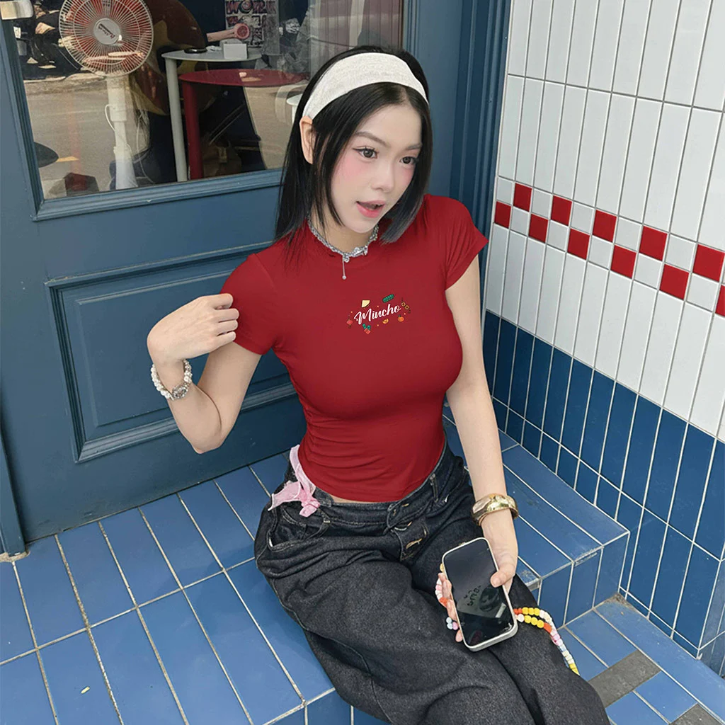 Áo baby tee nữ ôm body Miucho vải visco thoáng mát tôn dáng tay ngắn cổ tròn in mix 3003_thumbnail_3