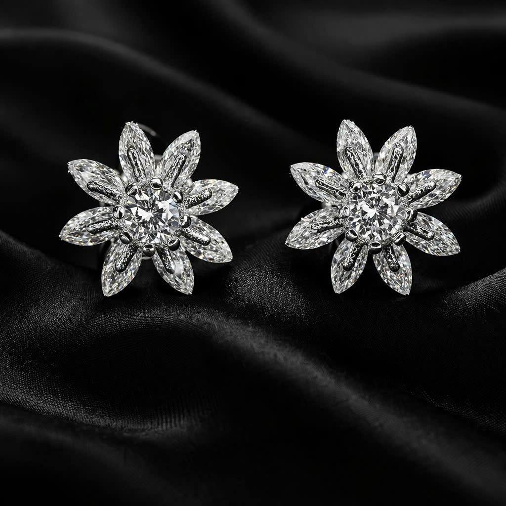 Khuyên kiểu hoa 8 cánh đá trắng dẹt