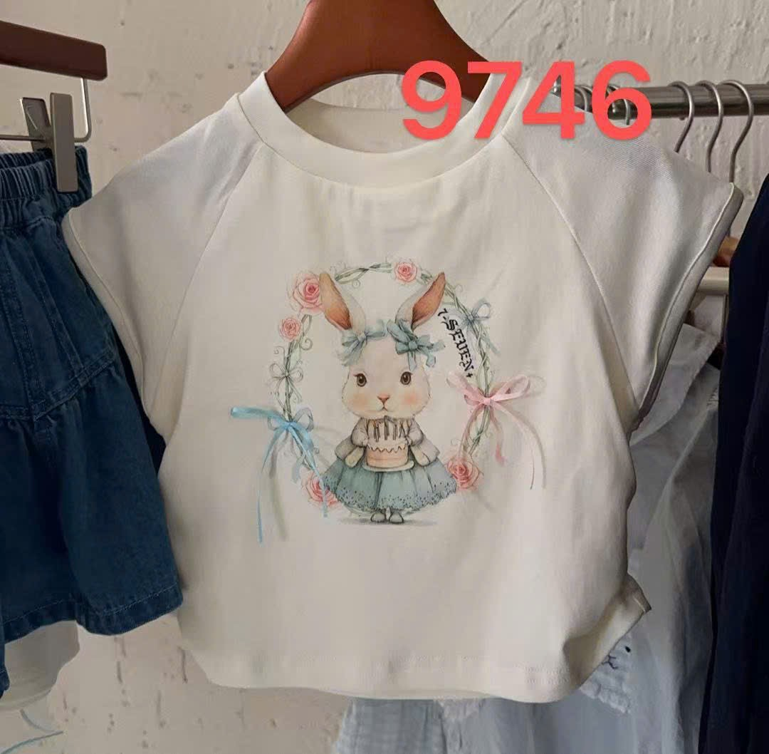 H176 - Áo cotton hoạ tiết thỏ đính nơ hãng Seven