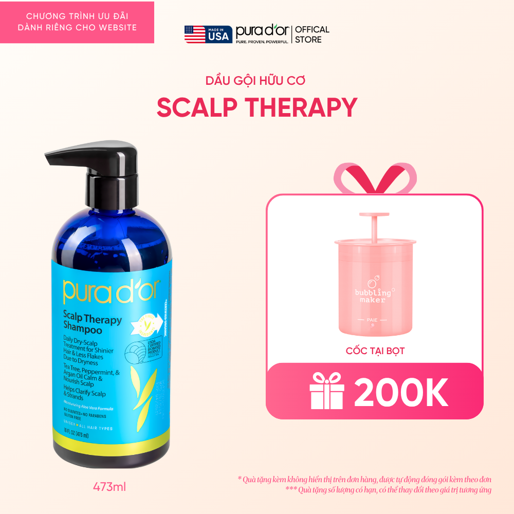 Dầu gội Pura D'or Scalp Therapy Giúp Dịu Da, Làm Sạch Tóc Và Dưỡng Ẩm 473ml