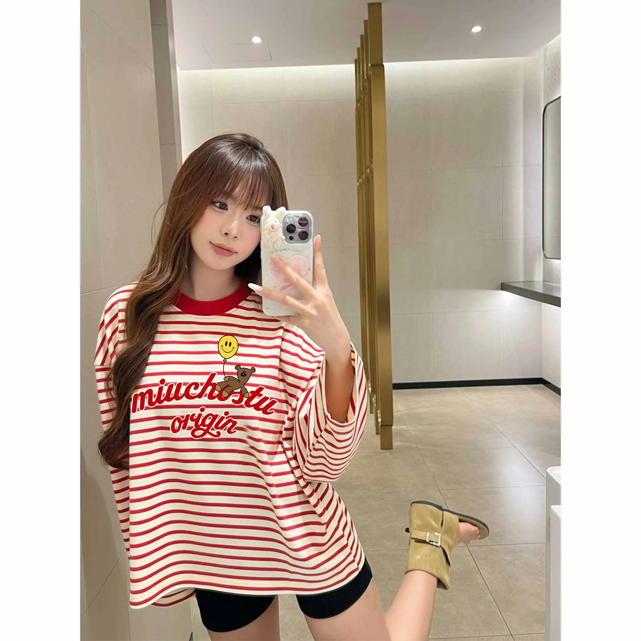 Áo thun boxy Miucho vải borip thoáng mát chuẩn form tay dài cổ tròn in chữ basic 2847_thumbnail_2