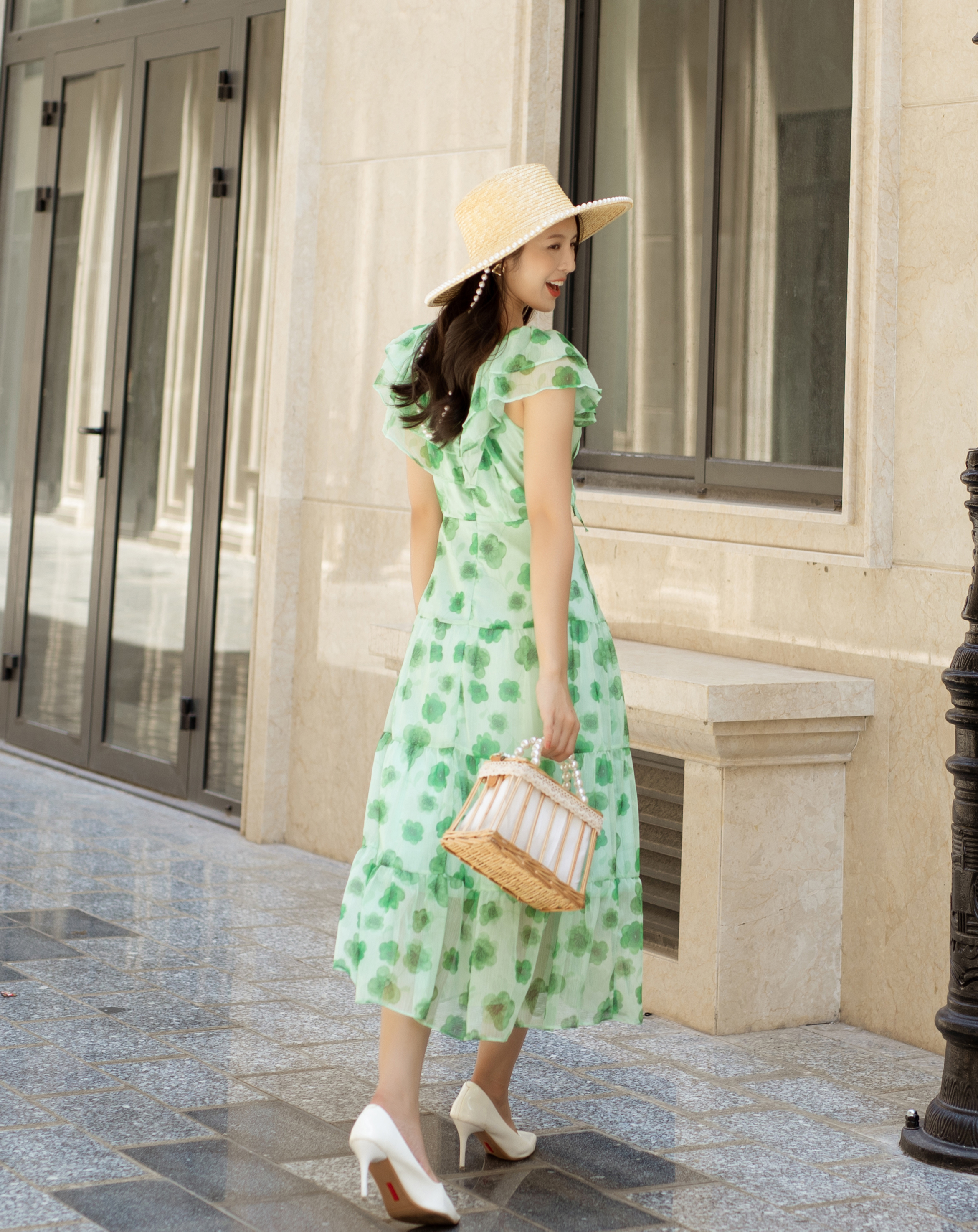 Đầm maxi hoa trễ vai bèo cột nơ xinh xắn 2in1_thumbnail_13