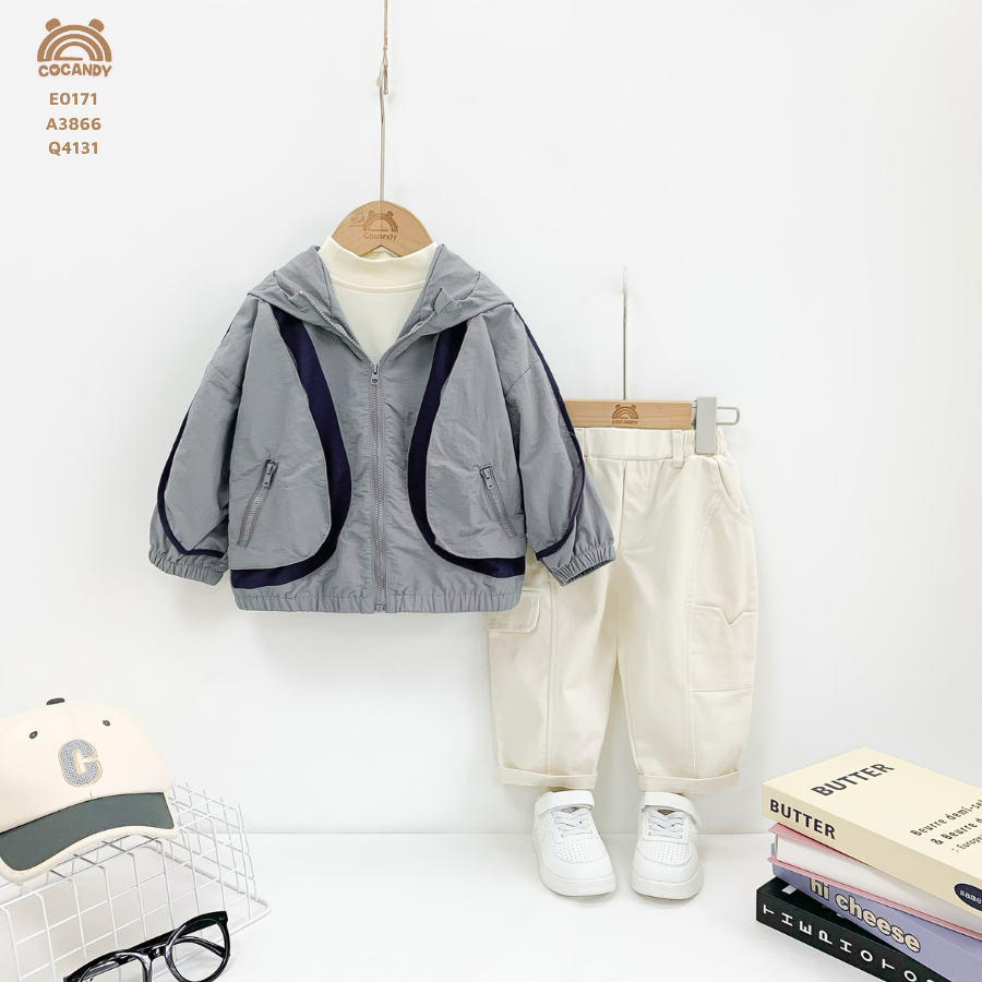 Áo khoác gió GHI nẹp cong xanh than