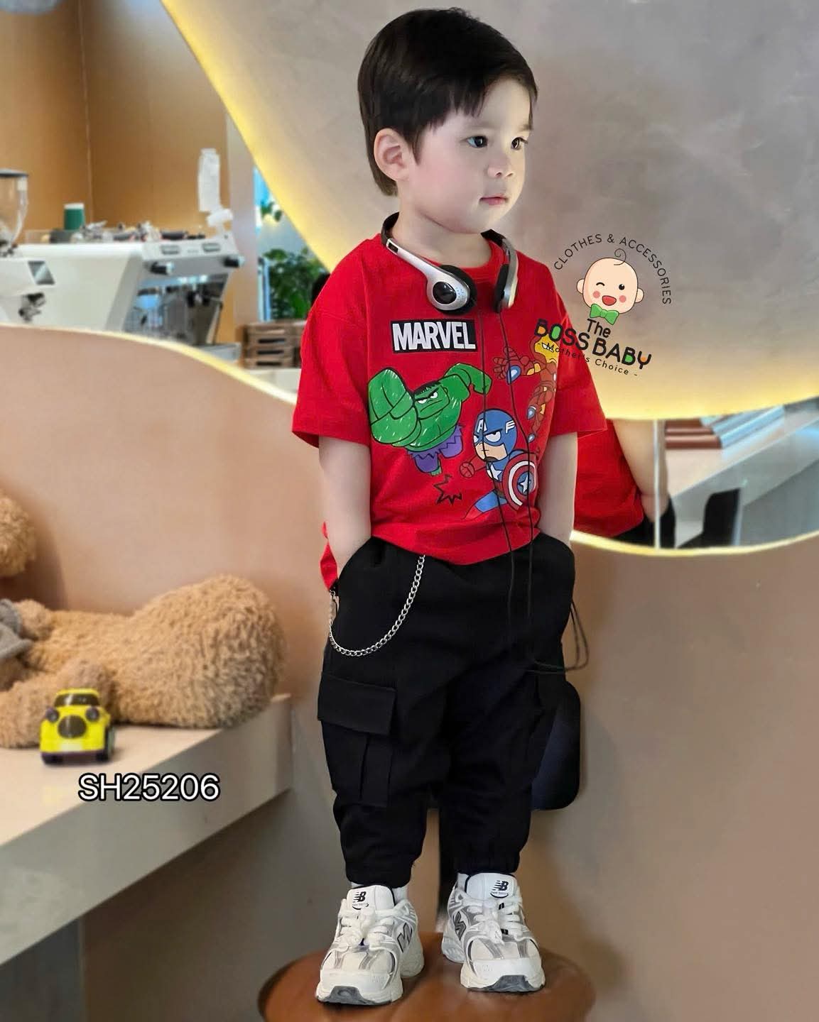 Set bộ quần dài kaki đỏ đen siêu nhân marvel