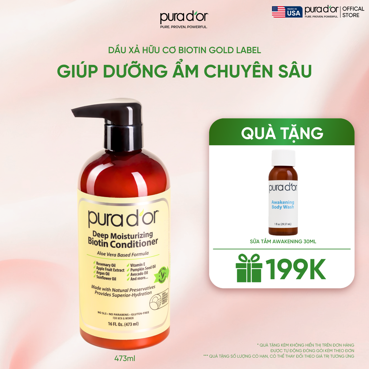Dầu Xả Biotin Pura D'or Deep Moisturizing Giúp Dưỡng Ẩm Chuyên Sâu 473ml