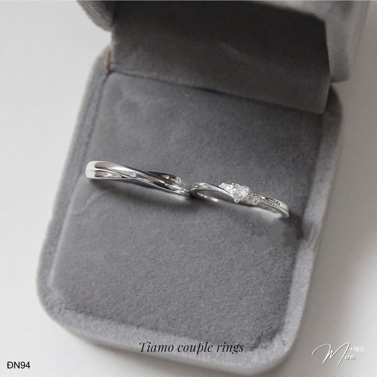 ĐN94 - Nhẫn đôi sóng chéo trái tim pha lê (có size)