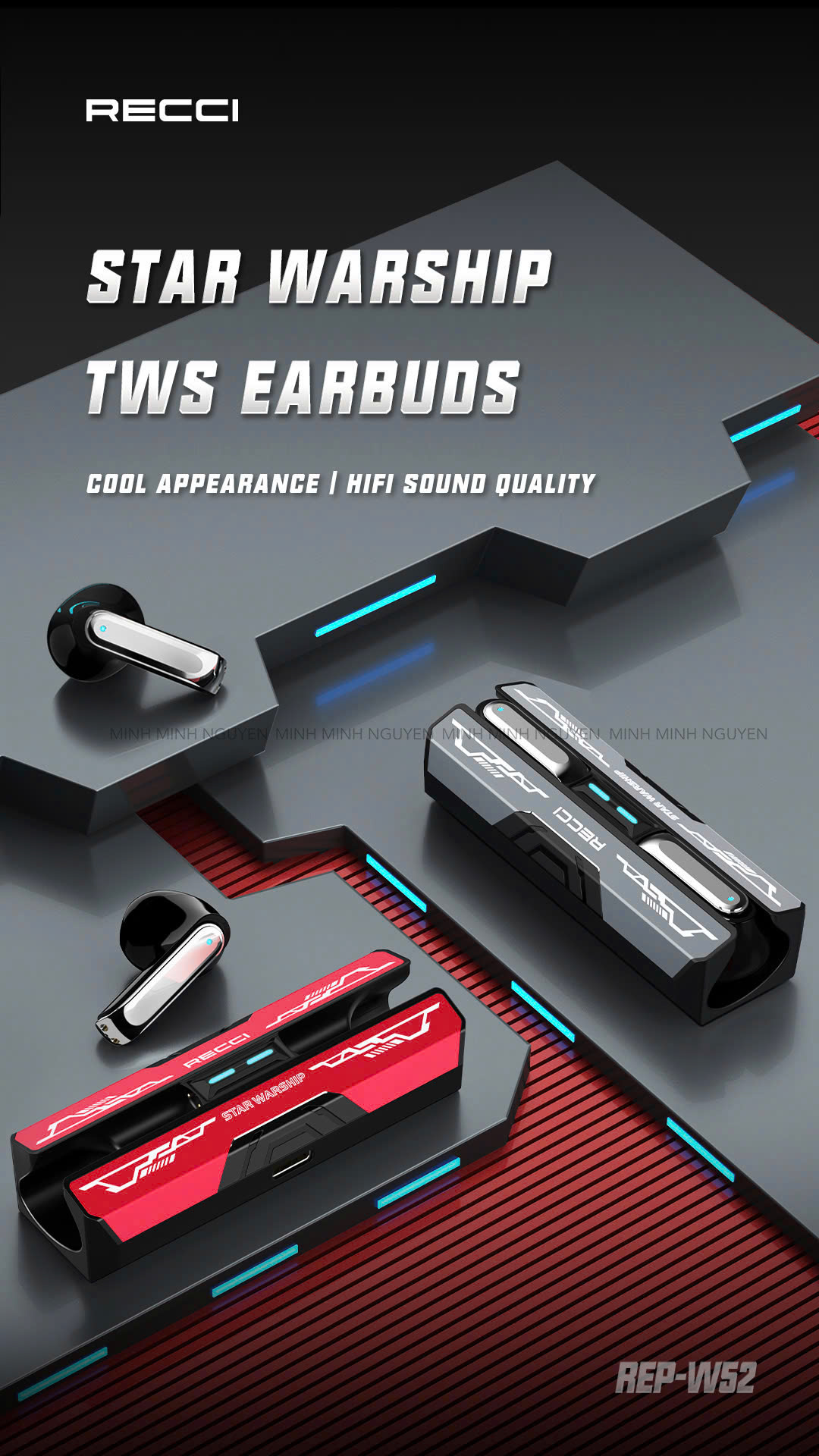 Tai nghe Bluetooth Recci - REP-W52-RED & TARNISH_thumbnail_3