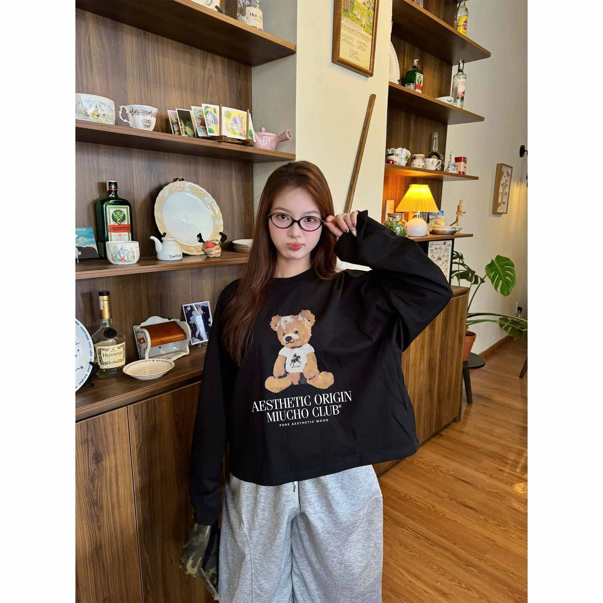 Áo thun boxy nữ tay dài hình gấu bông 2639 Miucho chuẩn form cá tính vải cotton thoáng mát in mix_thumbnail_6