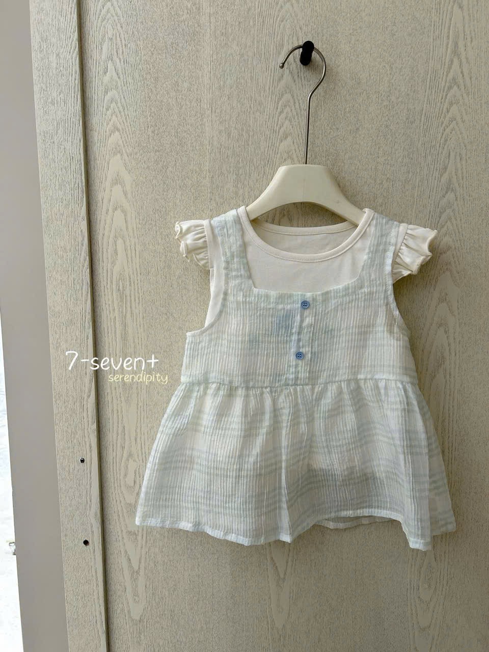 (H137) Set áo tay bươm mix áo 2 dây màu xanh hãng Seven