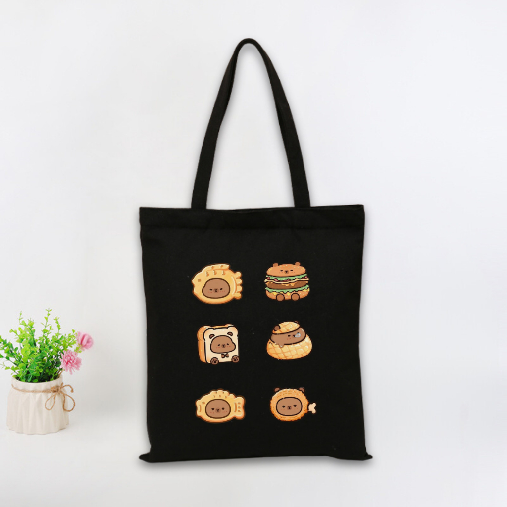 Túi tote vải canvas hình Gấu, Capybara có khoá kéo và ngăn phụ, đi học đi chơi - 𝐖𝐞 𝐓𝐞𝐞 TOTE02_thumbnail_16