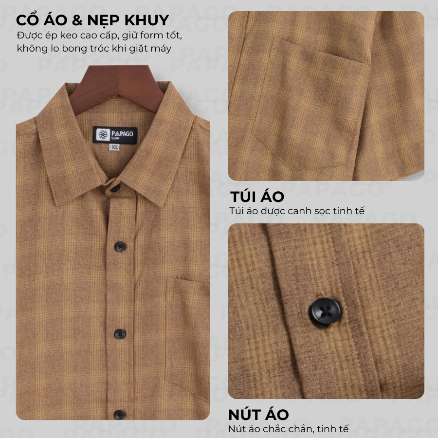 Áo sơ mi nam trung niên PAPAGO tay ngắn lai ngang sọc caro vải xô đũi - P23SNCR002_thumbnail_3