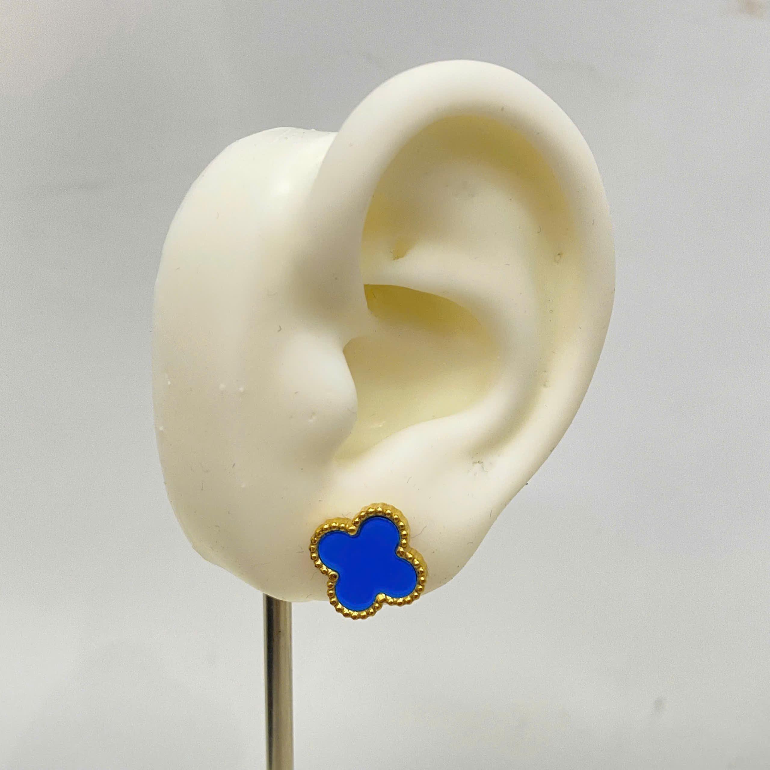 khuyên kiểu cặp cỏ bốn lá màu xanh biển mùa hè viền bi vàng_thumbnail_1