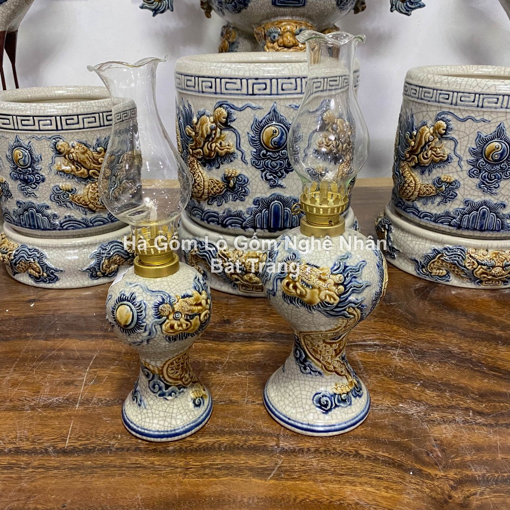 Đèn Thờ Cúng Men Rạn Váy Tròn Rồng - Váy Vuông Sen Bát Tràng - Nghệ nhân Chế Tác_thumbnail_2