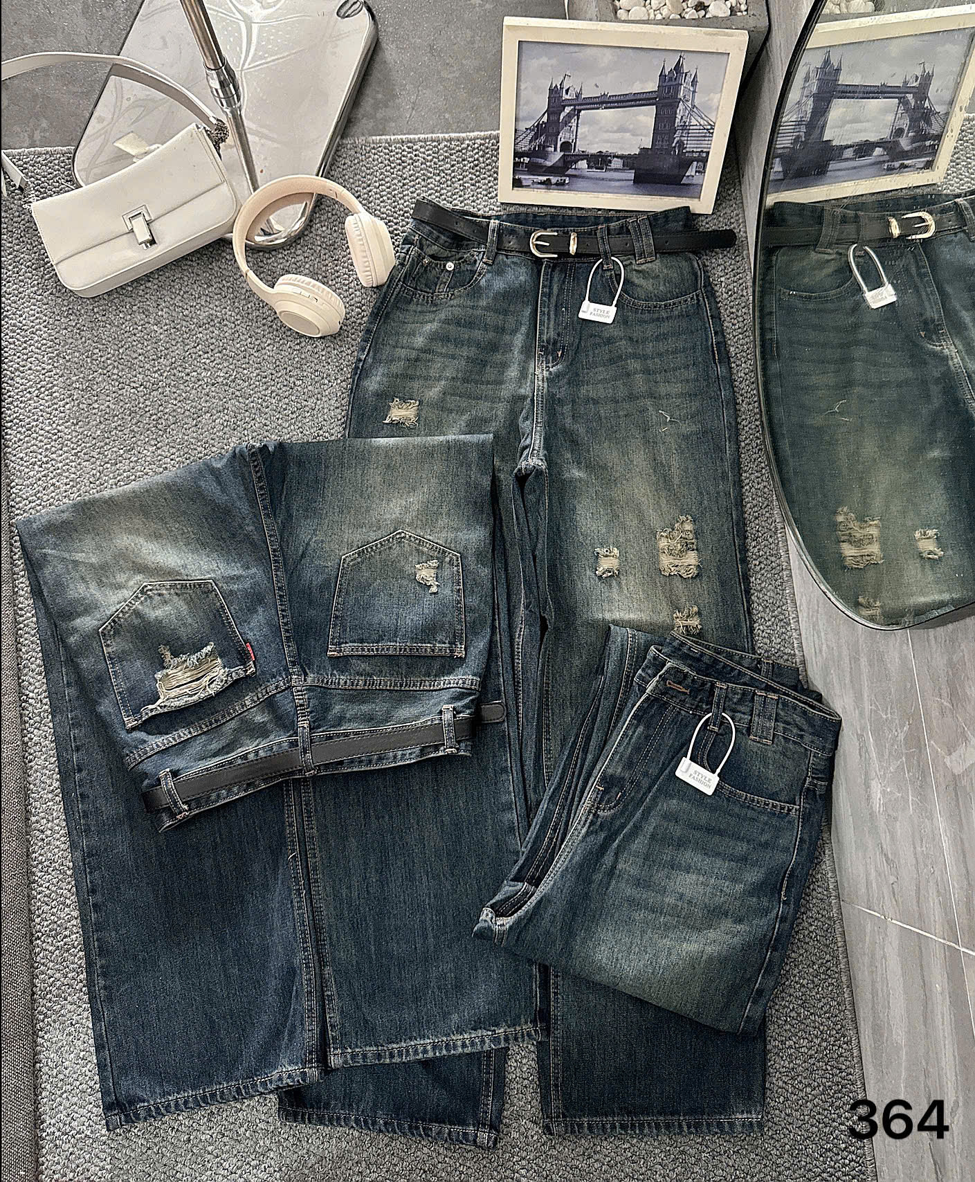 Quần jean ống suông rách kiểu lưng cao bigsize QJ364 dành cho nàng béo mập từ 55-90kg_thumbnail_3