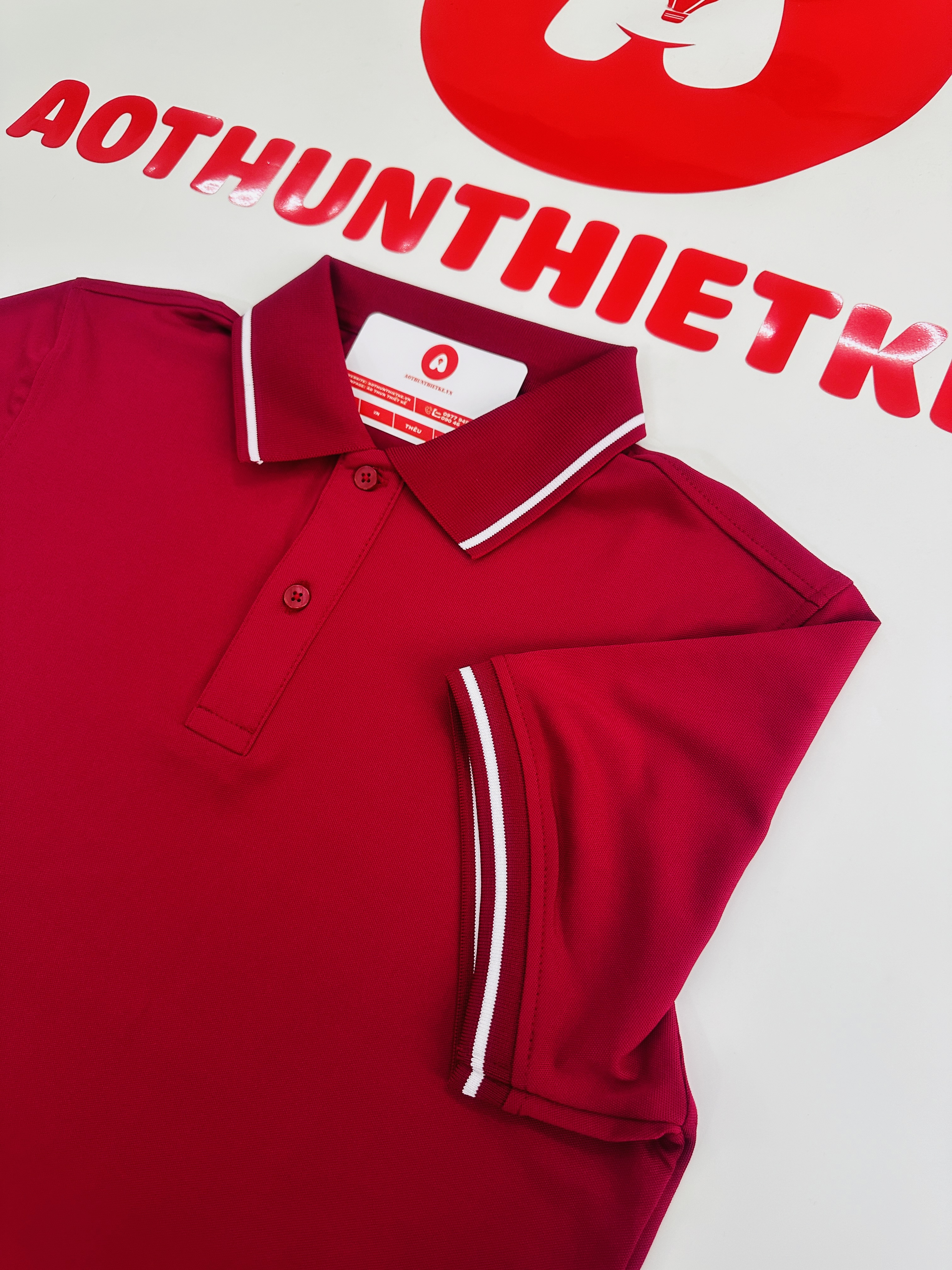 Áo Đồng Phục Polo 1 Sọc Đỏ Đô_thumbnail_2