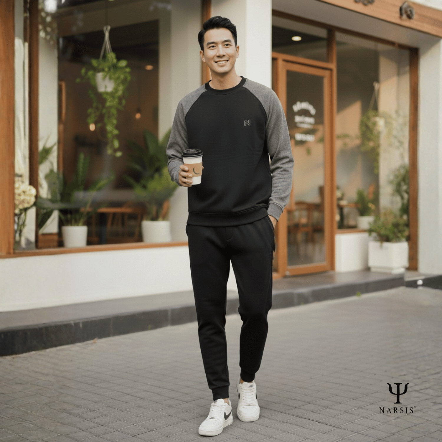 Bộ Thu Đông Nam Cotton Nỉ NARSIS Cao Cấp E25014, Bộ Đồ Nam Dài Tay Giữ Ấm, Form Thể Thao Trẻ Trung_thumbnail_3