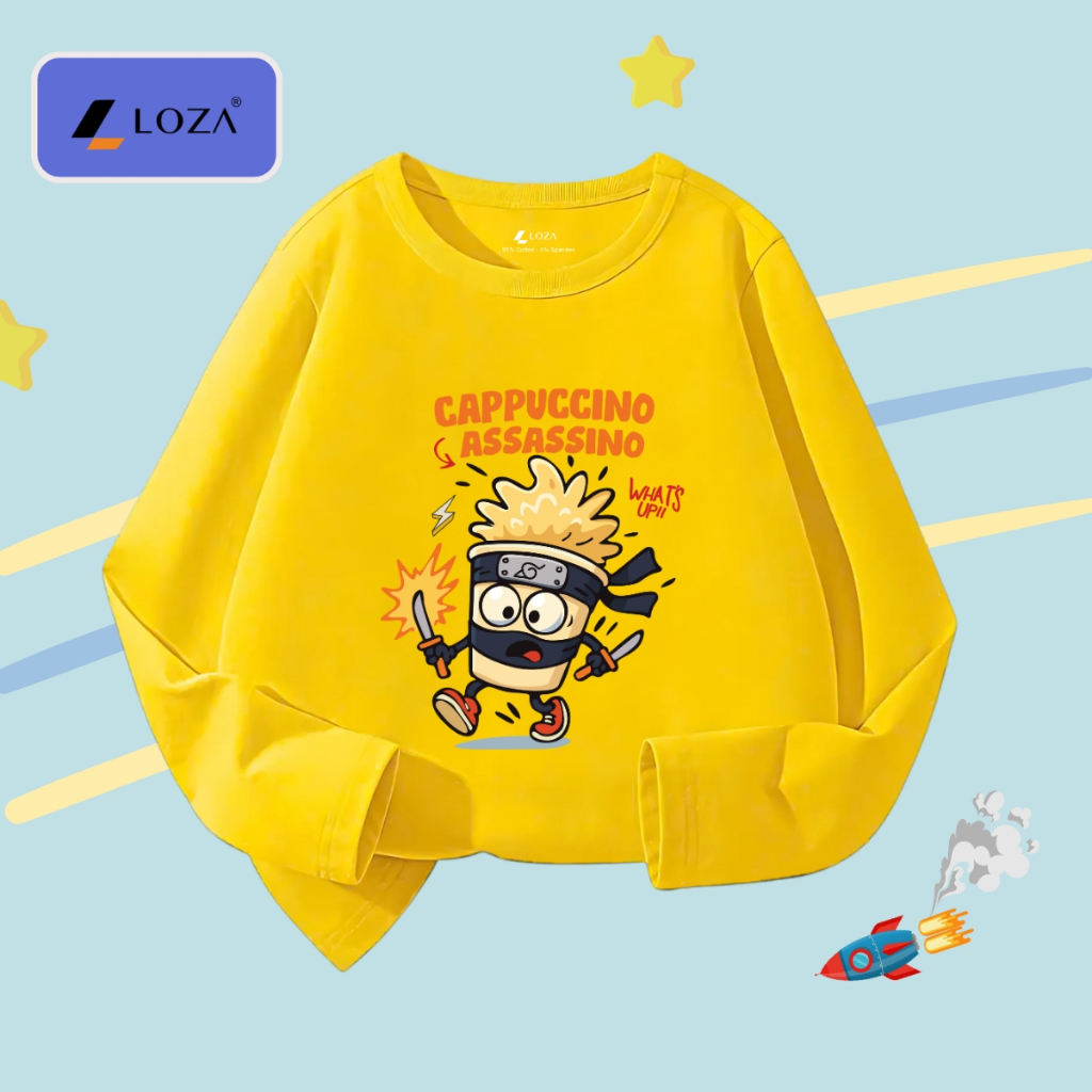 Áo thun dài tay bé trai in Brainrot Cappuccino,Tralalero Tralala - Áo thu đông trẻ em Loza Kids KT004_thumbnail_12