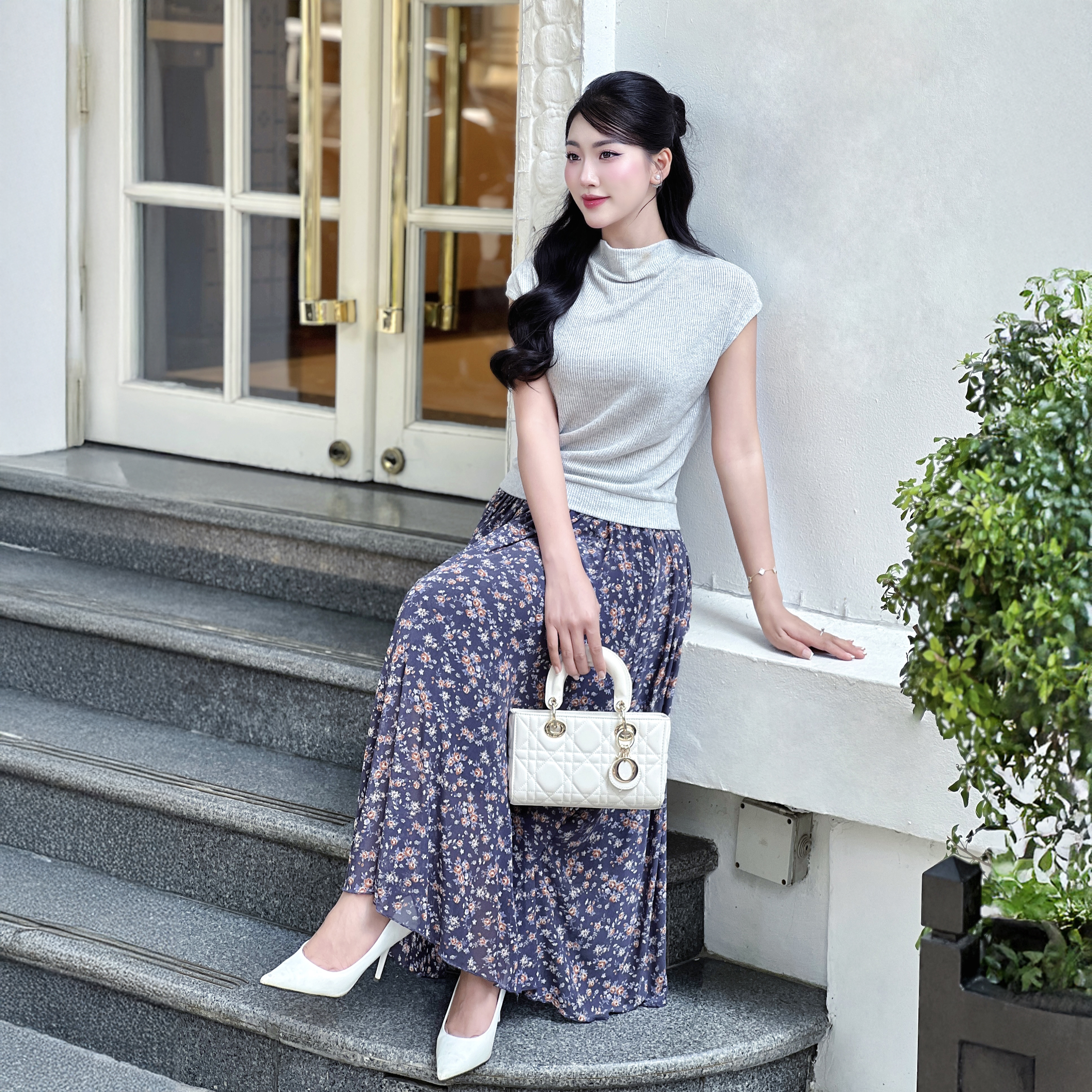 Chân váy dài hoa nhí Narsis B24006 dáng xòe 2 lớp, chất voan nhẹ, phong cách Hàn Quốc._thumbnail_2