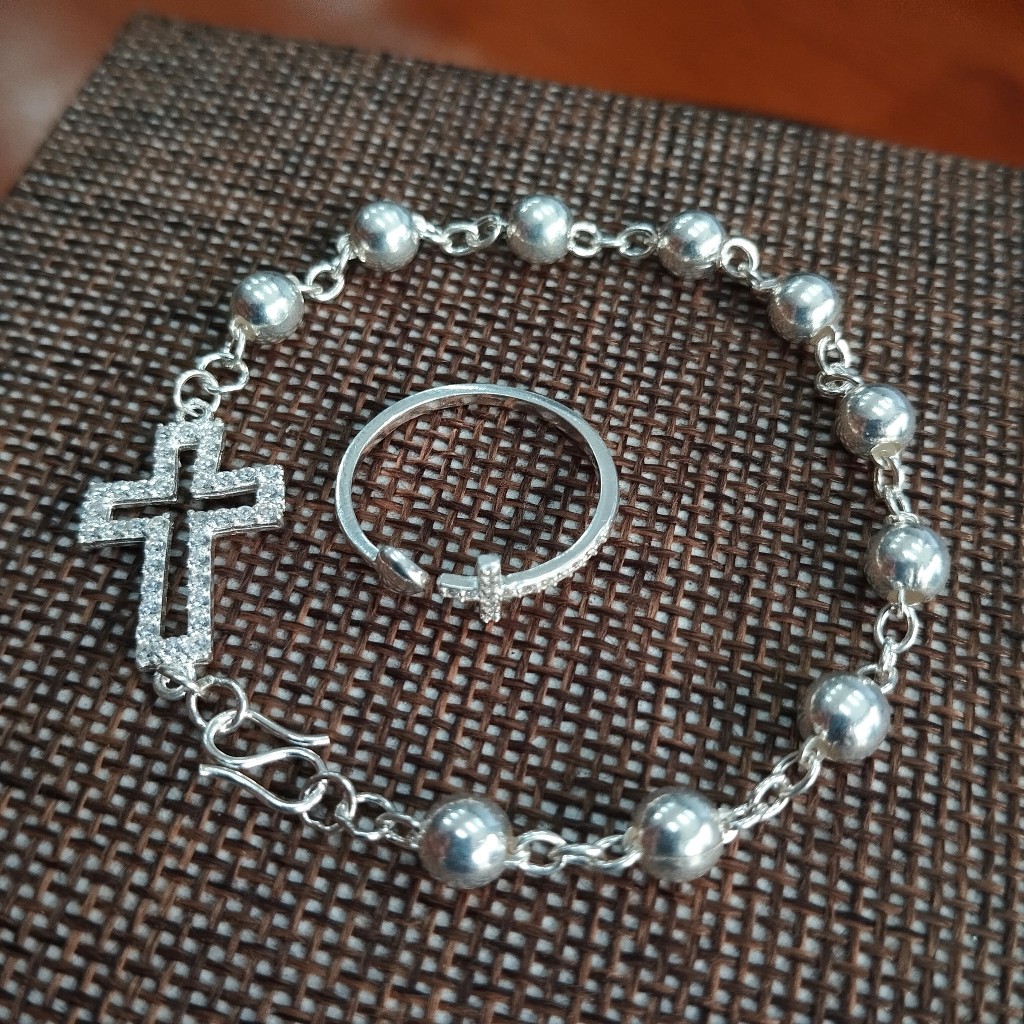 Lắc tay Thánh Giá bạc ta Thánh Giá đính đá siêu xinh  M47 - Quà tặng Công Giáo_thumbnail_0