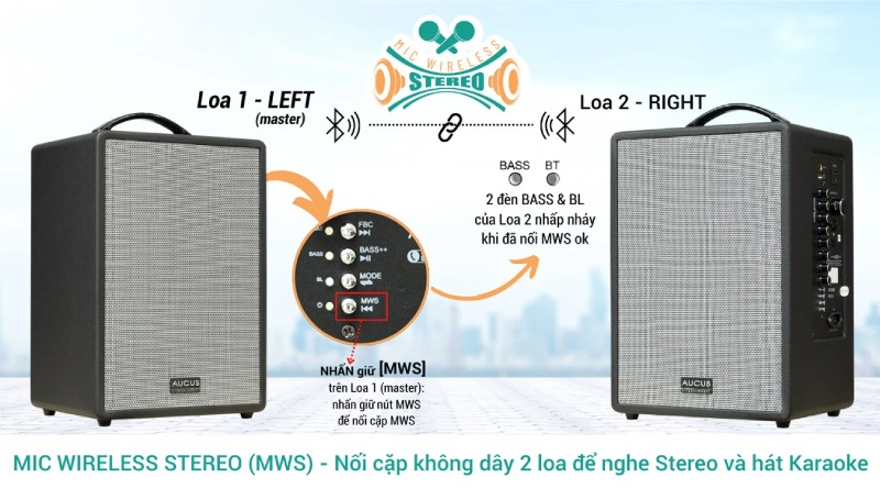 aucus x300 kết nối 2 loa