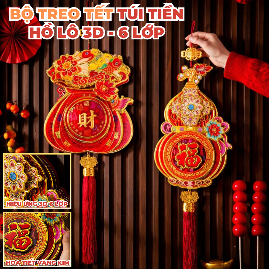 Bộ Treo Tết Túi Tiền Hồ Lô 3D - 6 Lớp Cao Cấp - Trang Trí Tết Cửa Nhà - Phong Thủy Chiêu Tài Lộc Năm Mới 320BT_thumbnail_2