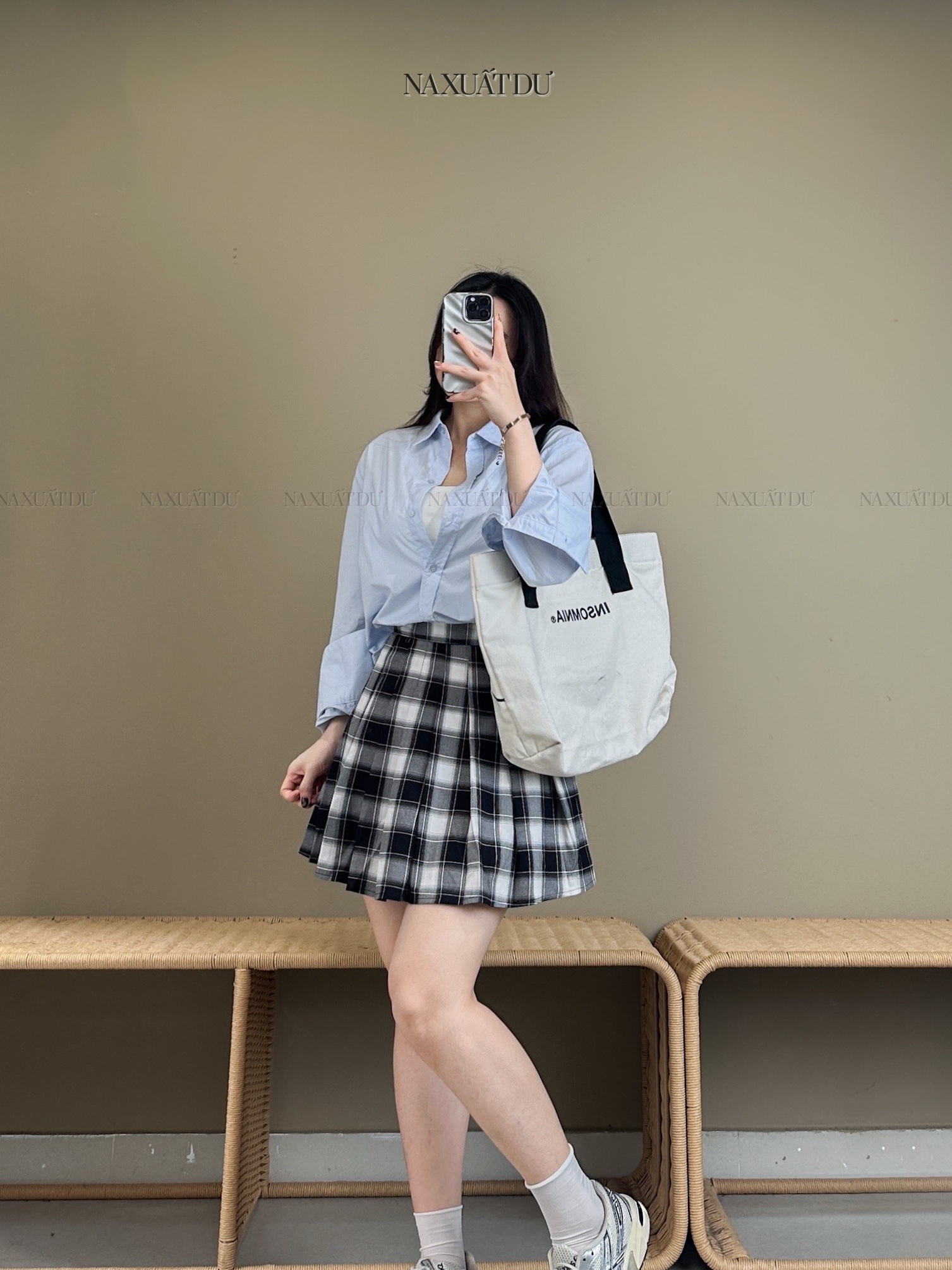 Set chân váy caro đen + áo - S108 (SALE)_thumbnail_5