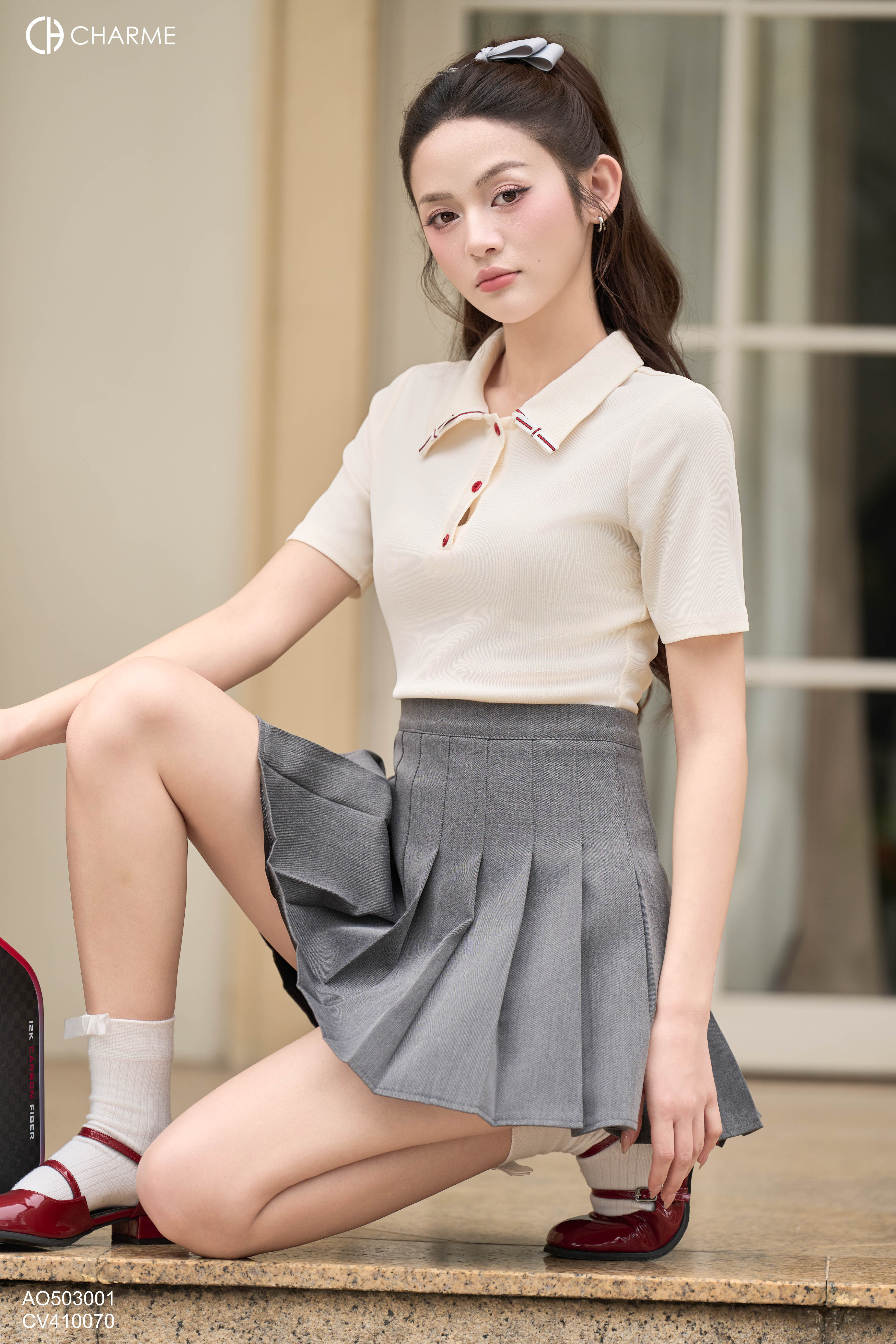 Áo thun phối cổ nơ