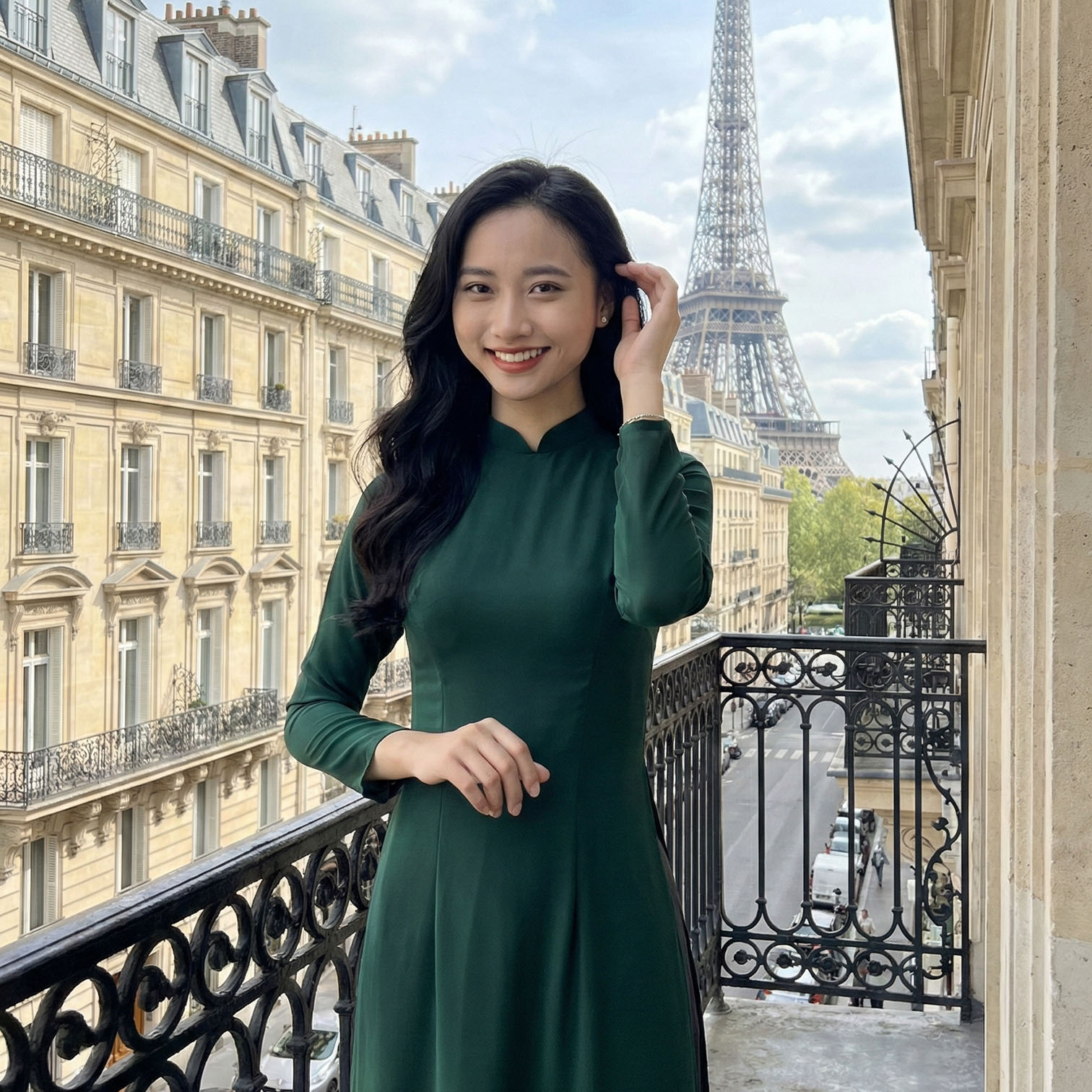 Áo Dài Truyền Thống Nữ 4 Tà Lụa Chifon Xanh Rêu - Có Bigsize TT25-02